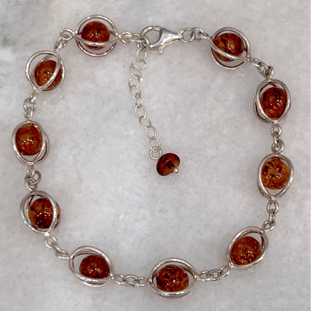 Baltic Amber Caged Sterling Silver Bracelet